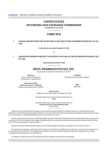 Thumbnail Rigel Pharmaceuticals 10-K Annual Report 