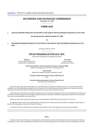 Thumbnail Titan Pharmaceuticals
 10-K Annual Report 