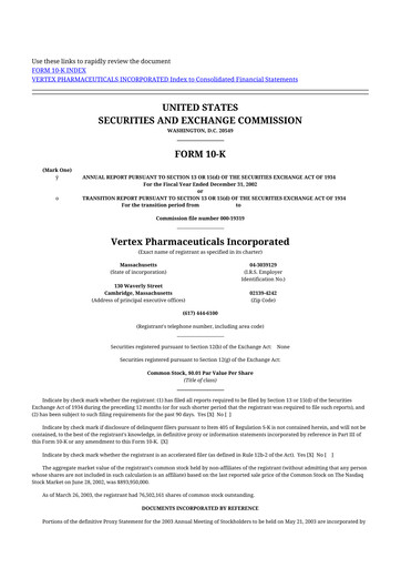 Thumbnail Vertex Pharmaceuticals 10-K Annual Report 