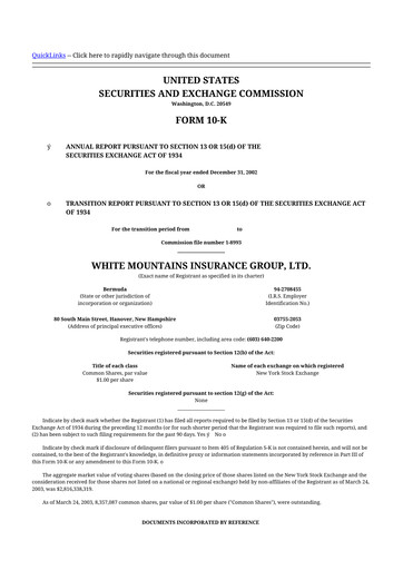 Thumbnail White Mountains Insurance Group 10-K Annual Report 