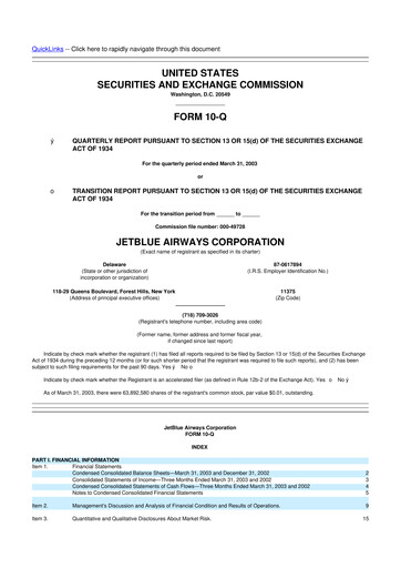 Thumbnail Jetblue Airways
 10-Q Quarterly Report FY 