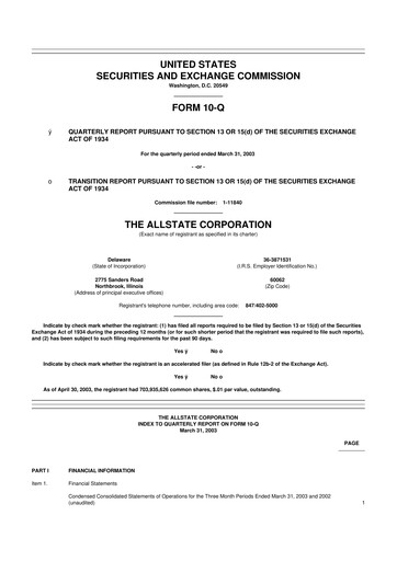 Thumbnail Allstate 10-Q Quarterly Report FY 