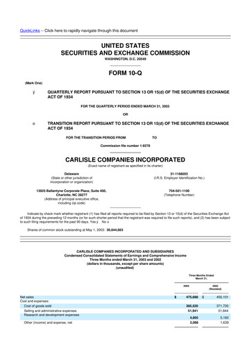 Thumbnail Carlisle Companies
 10-Q Quarterly Report FY 