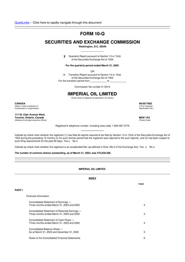 Vorschaubild Imperial Oil
 10-Q Quartalsbericht  