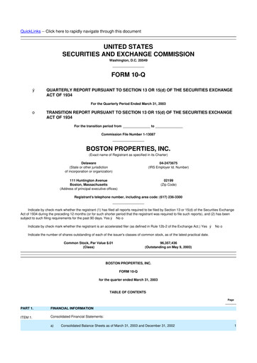 Thumbnail BXP, Inc.
 10-Q Quarterly Report FY 