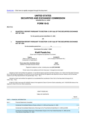 Thumbnail Mondelez International 10-Q Quarterly Report FY 