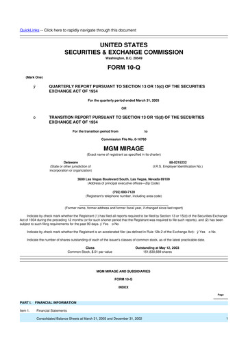 Thumbnail MGM Resorts

 10-Q Quarterly Report FY 