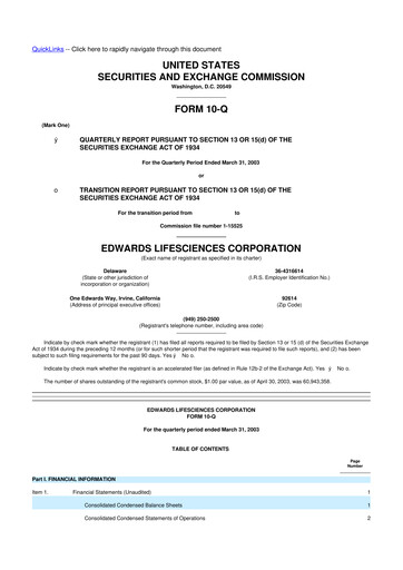 Thumbnail Edwards Lifesciences 10-Q Quarterly Report FY 