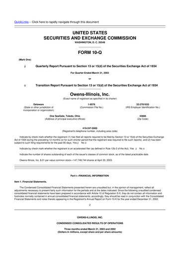 Thumbnail O-I Glass
 10-Q Quarterly Report FY 