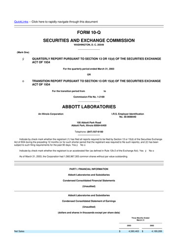 Thumbnail Abbott Laboratories 10-Q Quarterly Report FY 