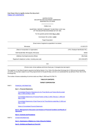 Thumbnail Target 10-Q Quarterly Report FY 