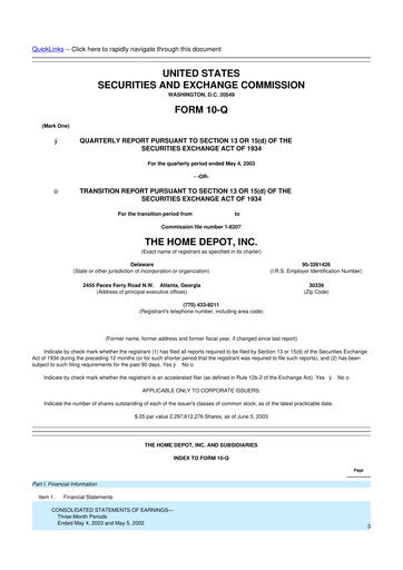 Thumbnail Home Depot 10-Q Quarterly Report FY 