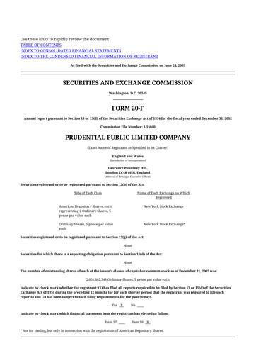 Thumbnail Prudential 20-F Annual Report 