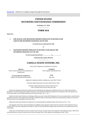 Thumbnail Casella Waste Systems
 10-K Annual Report 