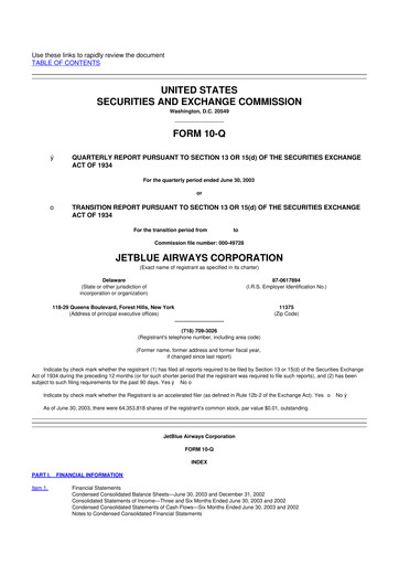 Thumbnail Jetblue Airways
 10-Q Quarterly Report FY 