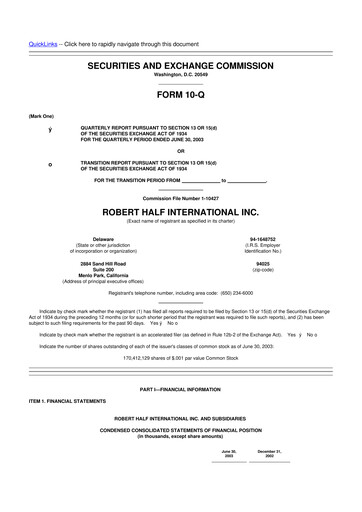Thumbnail Robert Half 10-Q Quarterly Report FY 