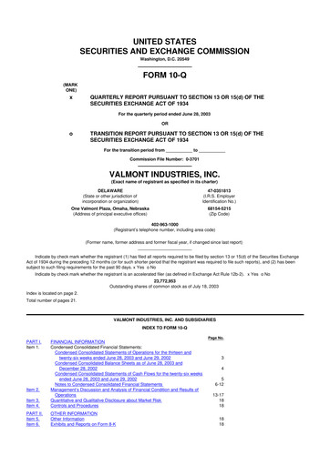 Thumbnail Valmont Industries
 10-Q Quarterly Report FY 
