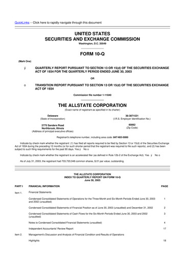Thumbnail Allstate 10-Q Quarterly Report FY 