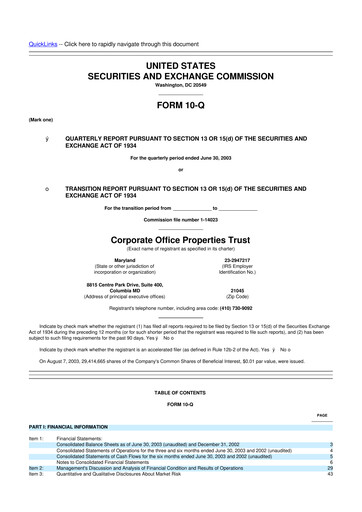 Miniature COPT Defense Properties 10-Q Rapport trimestriel  