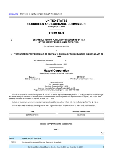 Thumbnail Hexcel
 10-Q Quarterly Report FY 