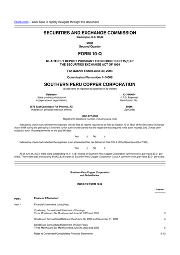 Thumbnail Southern Copper 10-Q Quarterly Report FY 