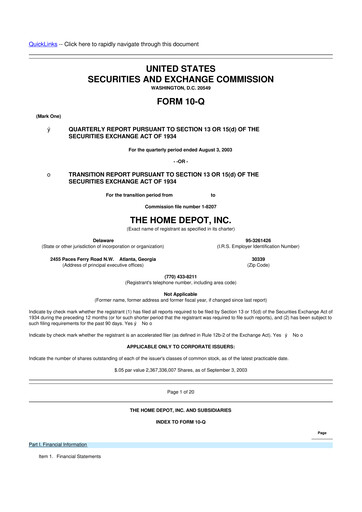 Thumbnail Home Depot 10-Q Quarterly Report FY 