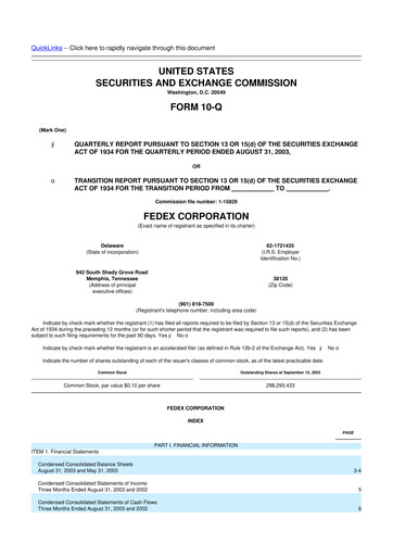 Thumbnail FedEx 10-Q Quarterly Report FY 