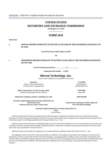Thumbnail Micron Technology 10-K Annual Report 