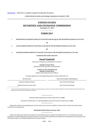 Thumbnail Sasol 20-F Annual Report 