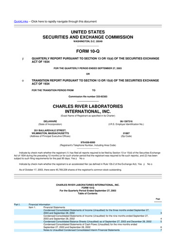 Vorschaubild Charles River Laboratories
 10-Q Quartalsbericht  