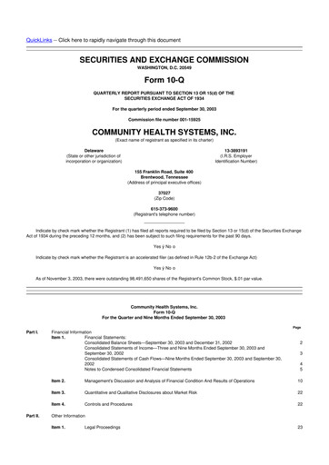 Miniature Community Health Systems
 10-Q Rapport trimestriel  