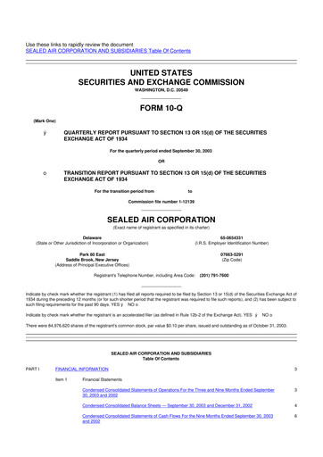 Miniature Sealed Air
 10-Q Rapport trimestriel  