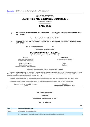 Thumbnail BXP, Inc.
 10-Q Quarterly Report FY 