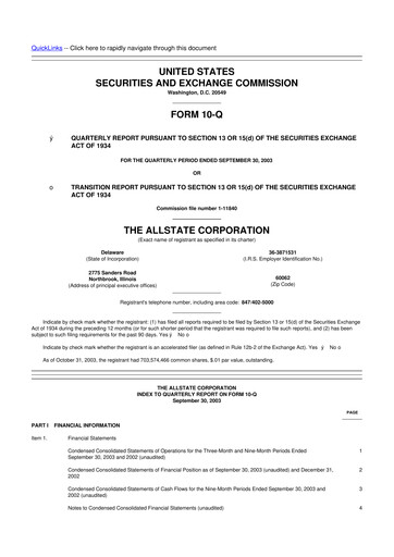 Thumbnail Allstate 10-Q Quarterly Report FY 