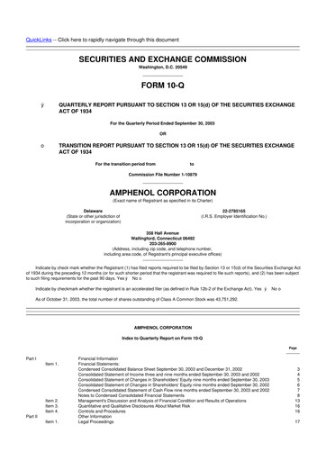 Thumbnail Amphenol 10-Q Quarterly Report FY 