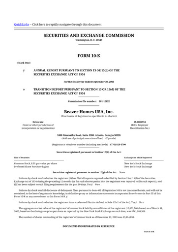 Thumbnail Beazer Homes USA
 10-K Annual Report 