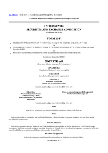 Thumbnail Novartis 20-F Annual Report 