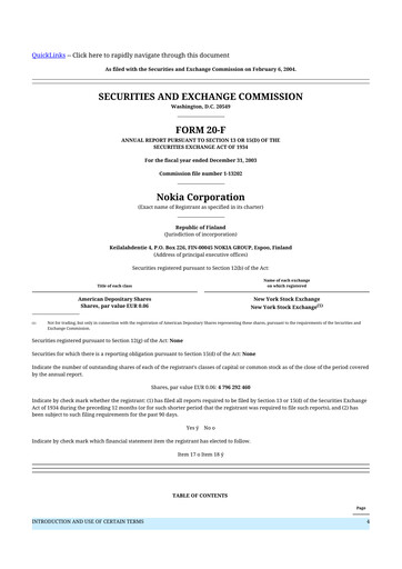 Vorschaubild Nokia 20-F Jahresbericht 