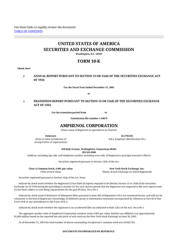 Thumbnail Amphenol 10-K Annual Report 