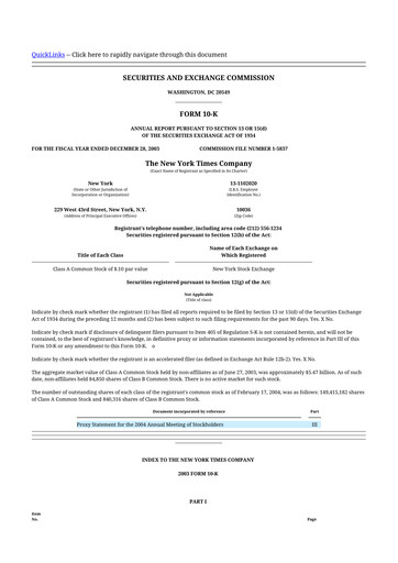 Thumbnail New York Times 10-K Annual Report 