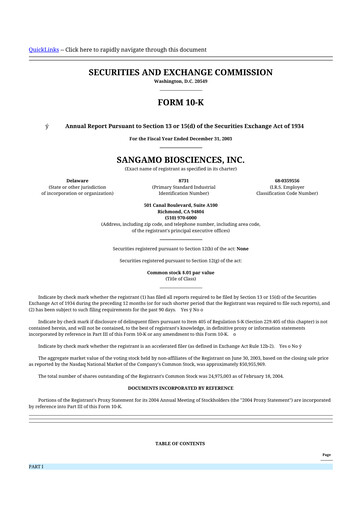Thumbnail Sangamo Therapeutics
 10-K Annual Report 