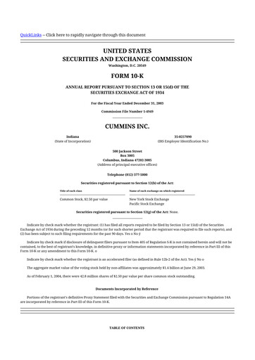 Thumbnail Cummins
 10-K Annual Report 