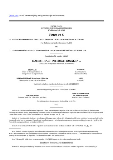 Thumbnail Robert Half 10-K Annual Report 