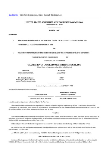 Thumbnail Charles River Laboratories
 10-K Annual Report 