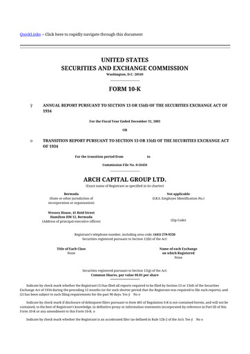 Thumbnail Arch Capital 10-K Annual Report 