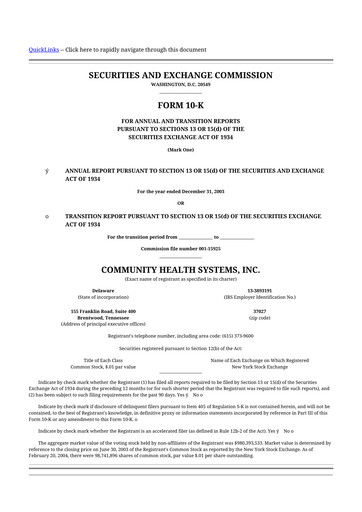 Thumbnail Community Health Systems
 10-K Annual Report 
