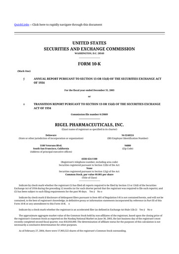 Thumbnail Rigel Pharmaceuticals 10-K Annual Report 
