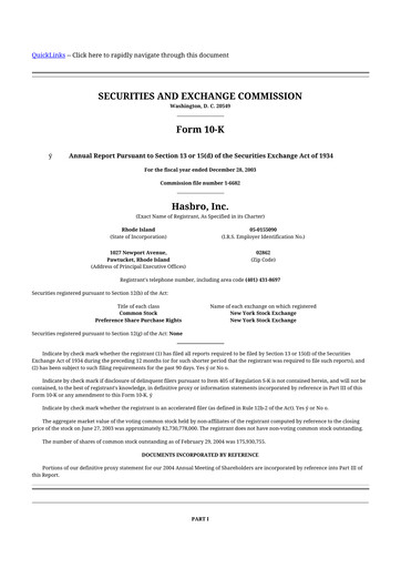 Thumbnail Hasbro 10-K Annual Report 