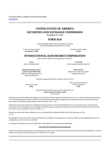 Thumbnail International Bancshares Corp 10-K Annual Report 