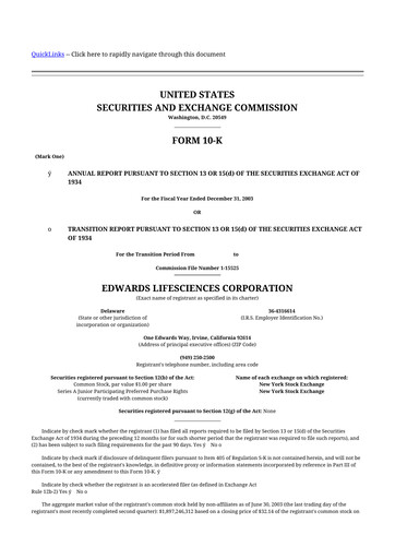 Thumbnail Edwards Lifesciences 10-K Annual Report 